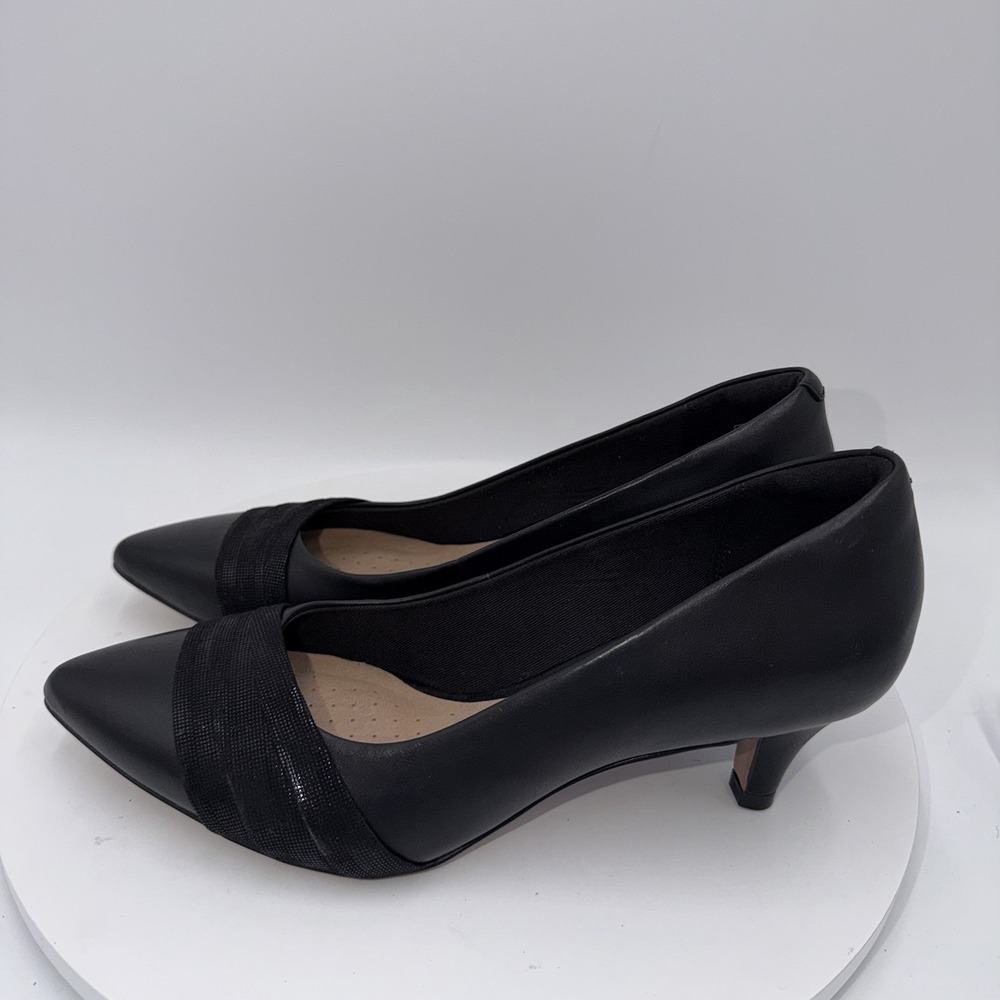Clarks Linvale Madie Classic Pumps Black Leather Heels‎ Women's 8.5